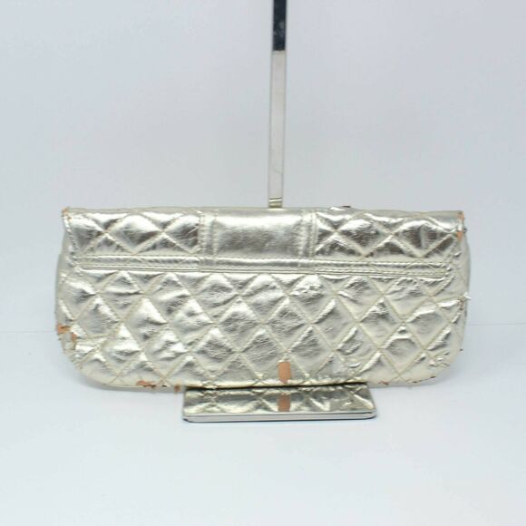 Vintage Womens Quilted Handbag Metallic Silver Diamond Turnlock Pocket - Picture 5 of 6